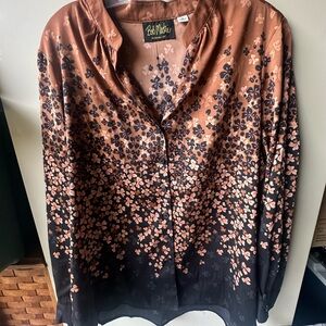 Bob Mackie Women's Floral Brown and Black Top Wearable Art Blouse Fall